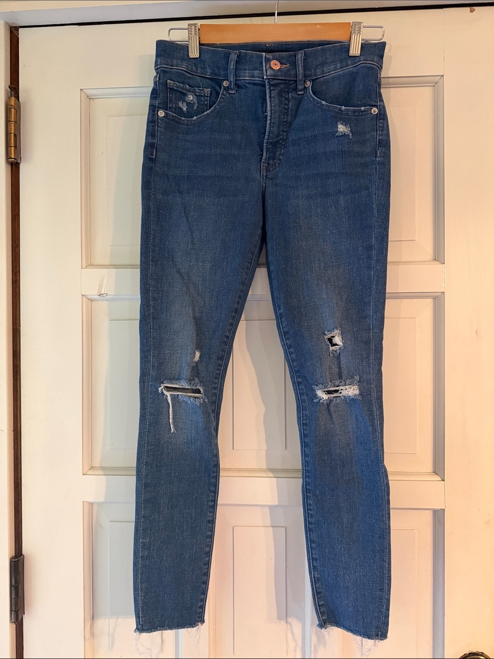 Express Distressed Dark Blue Skinny Jeans